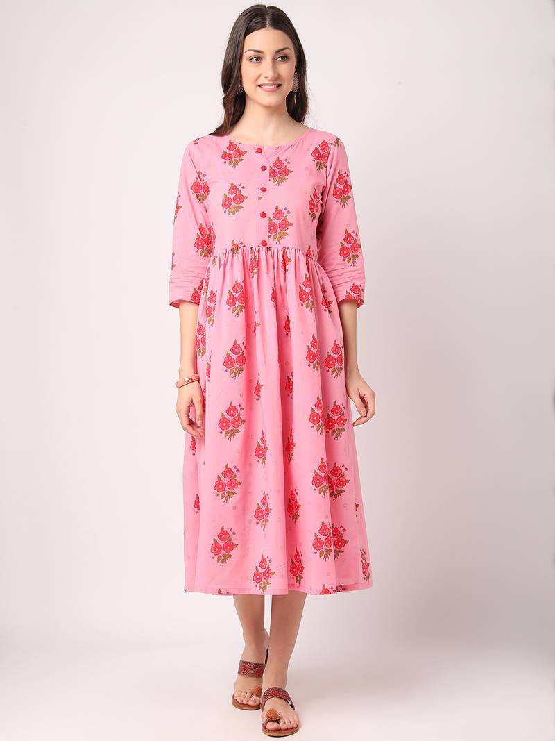 Pink printed cotton longdresses THE NKS PLUS 3488850
