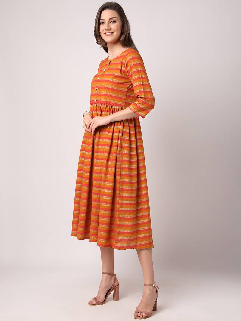 Orange printed cotton longdresses THE NKS PLUS 3488851