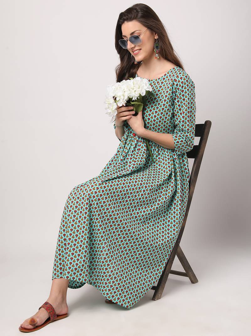 Green printed cotton longdresses THE NKS PLUS 3488855