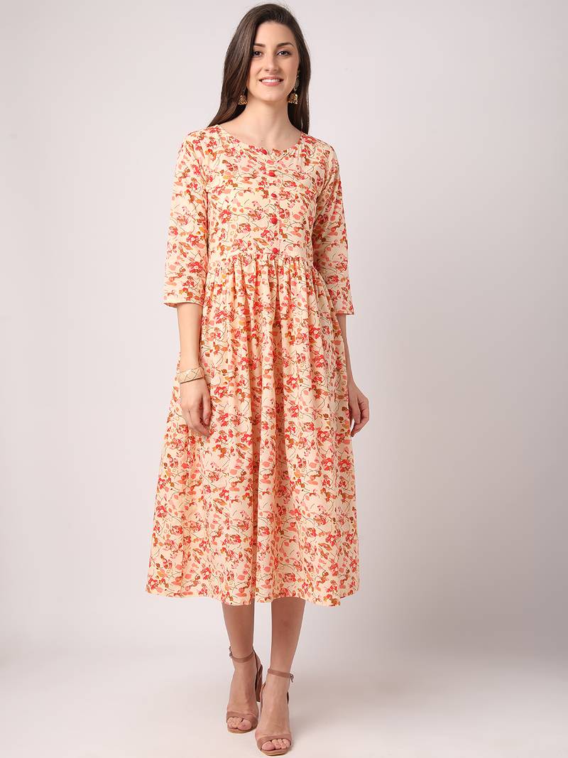 Peach printed cotton longdresses THE NKS PLUS 3488865