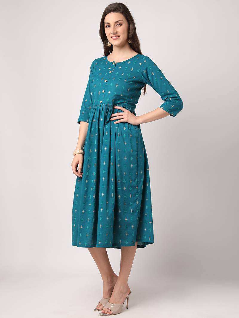 Teal printed cotton longdresses THE NKS PLUS 3488874