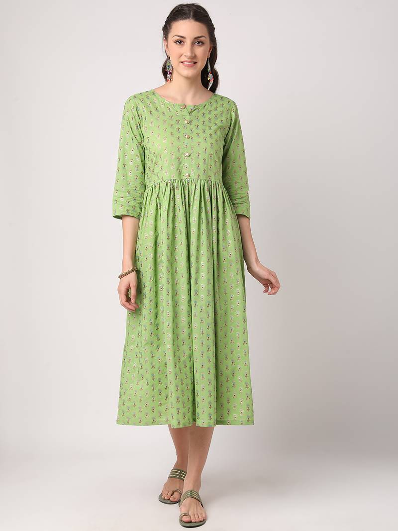 Green printed cotton longdresses THE NKS PLUS 3488875
