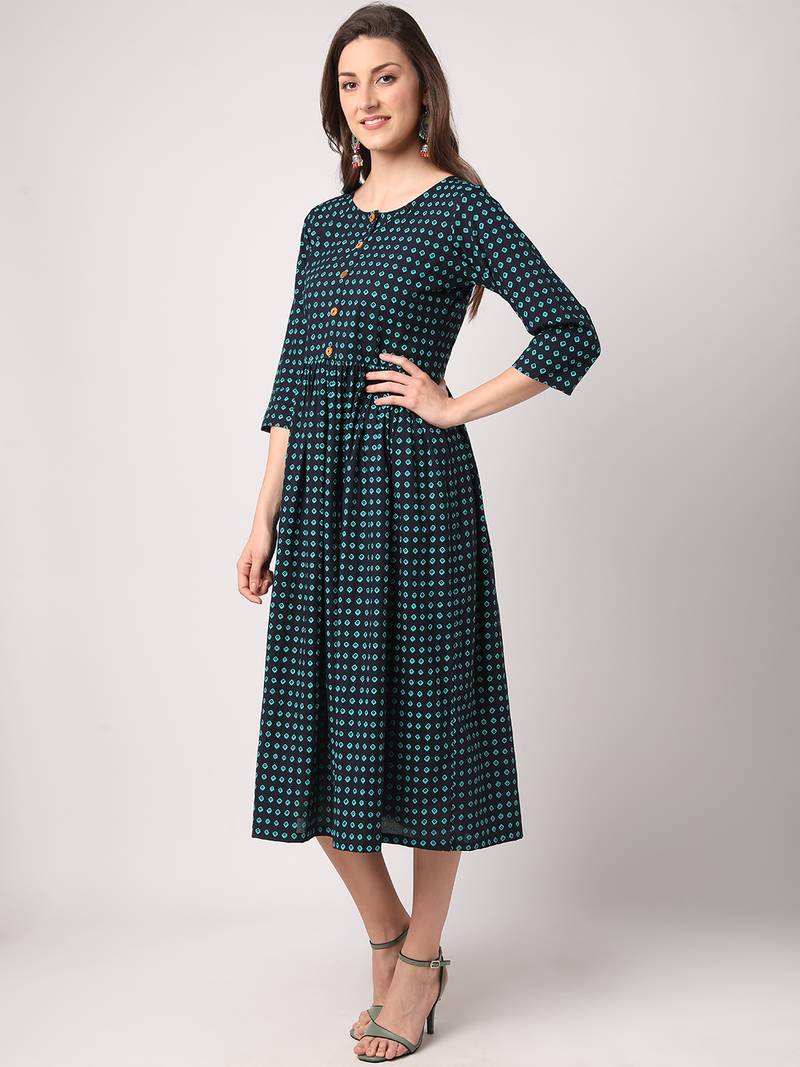 Navyblue printed cotton longdresses THE NKS PLUS 3488881