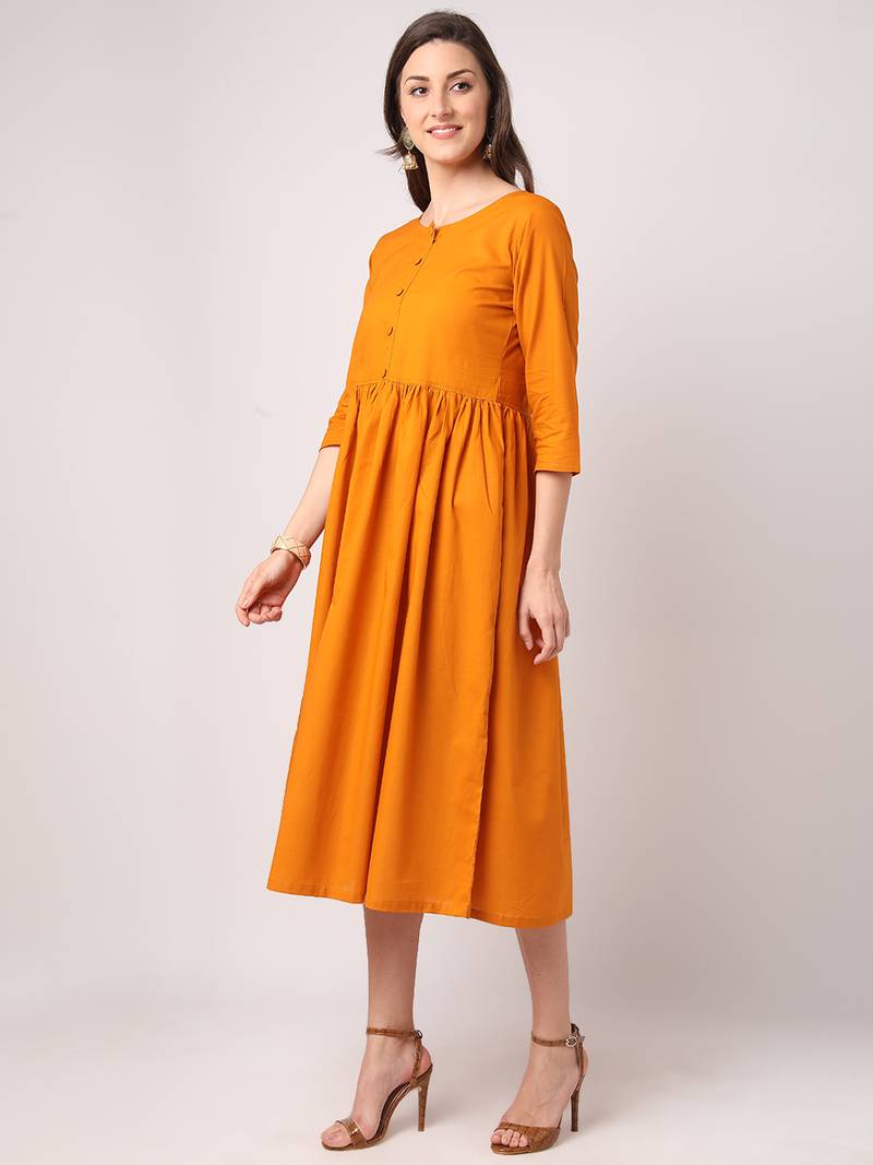 Mustard plain cotton longdresses THE NKS PLUS 3488882