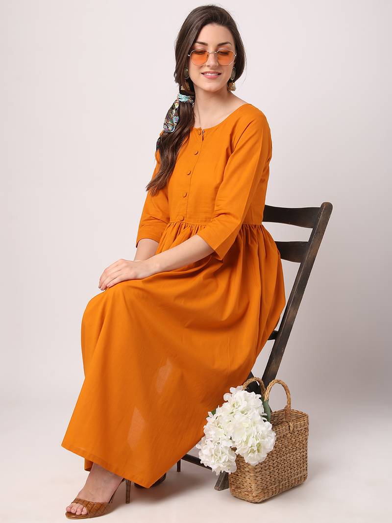 Mustard plain cotton longdresses THE NKS PLUS 3488882