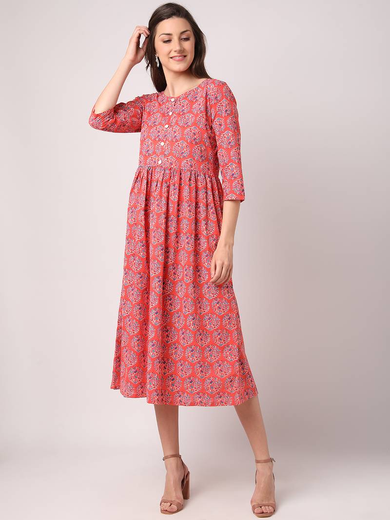 Pink printed cotton longdresses THE NKS PLUS 3488884
