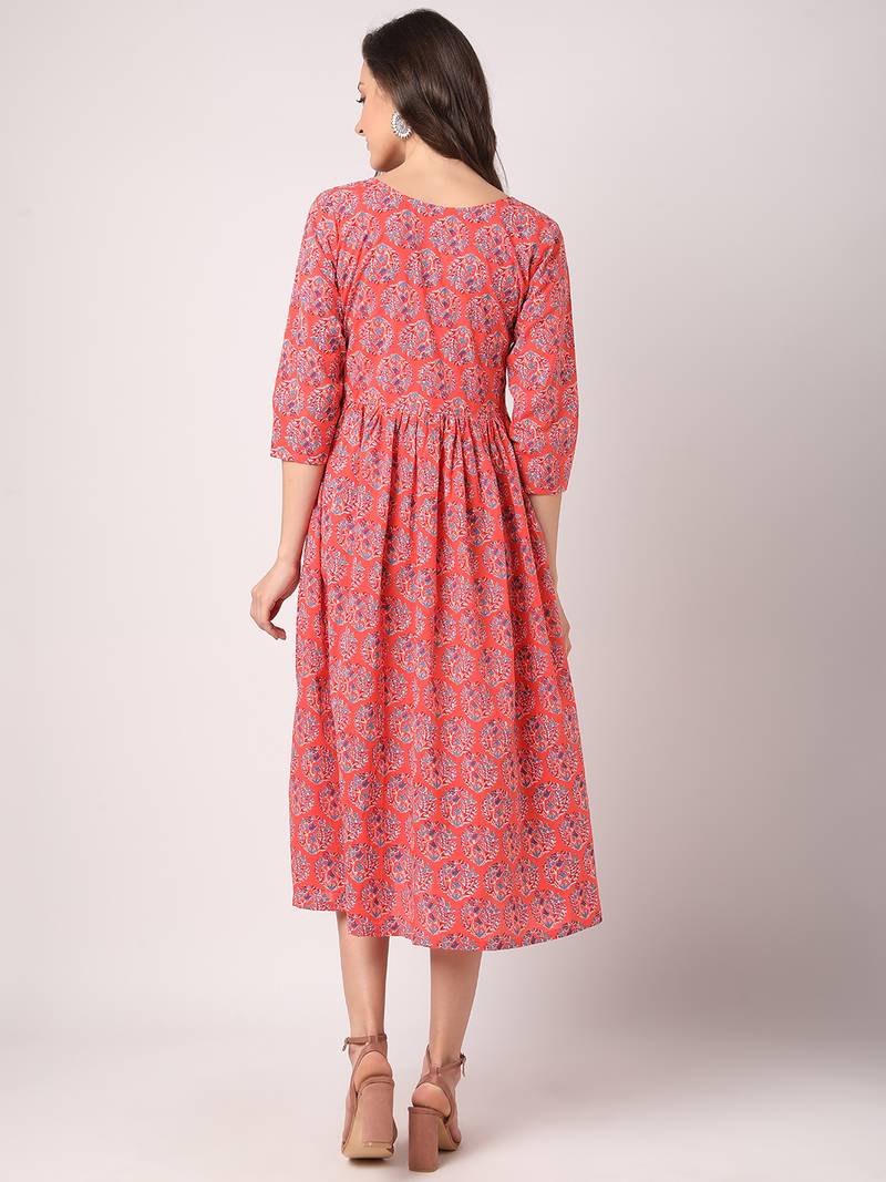 Pink printed cotton longdresses THE NKS PLUS 3488884