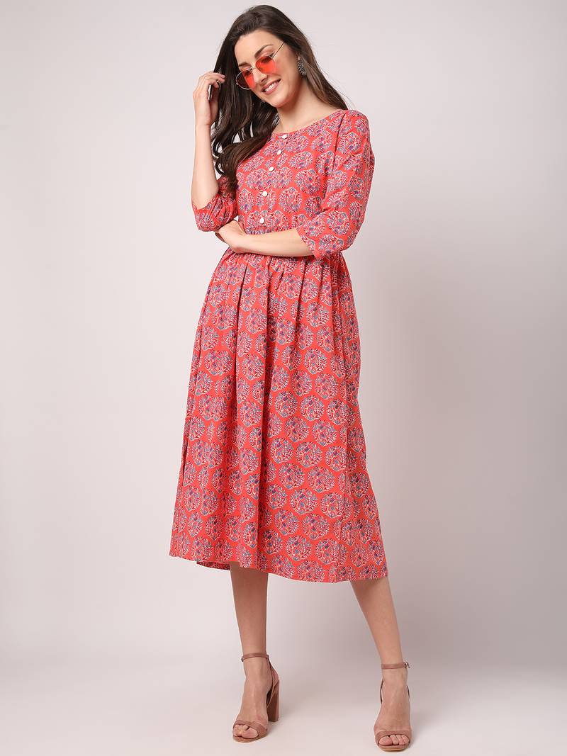 Pink printed cotton longdresses THE NKS PLUS 3488884