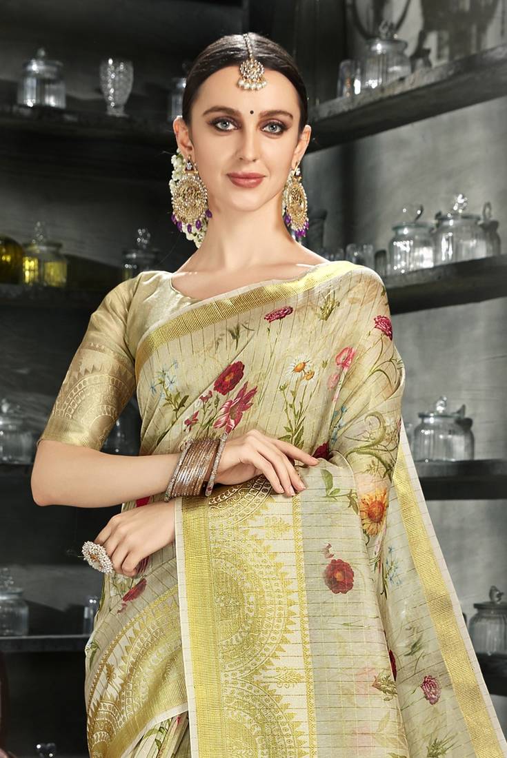 Beige woven art silk saree with blouse Triveni 3490677
