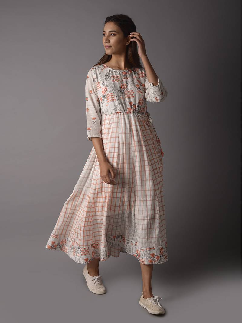 White printed cotton longdresses PINKSKY DESIGNS PVT LTD 3512428