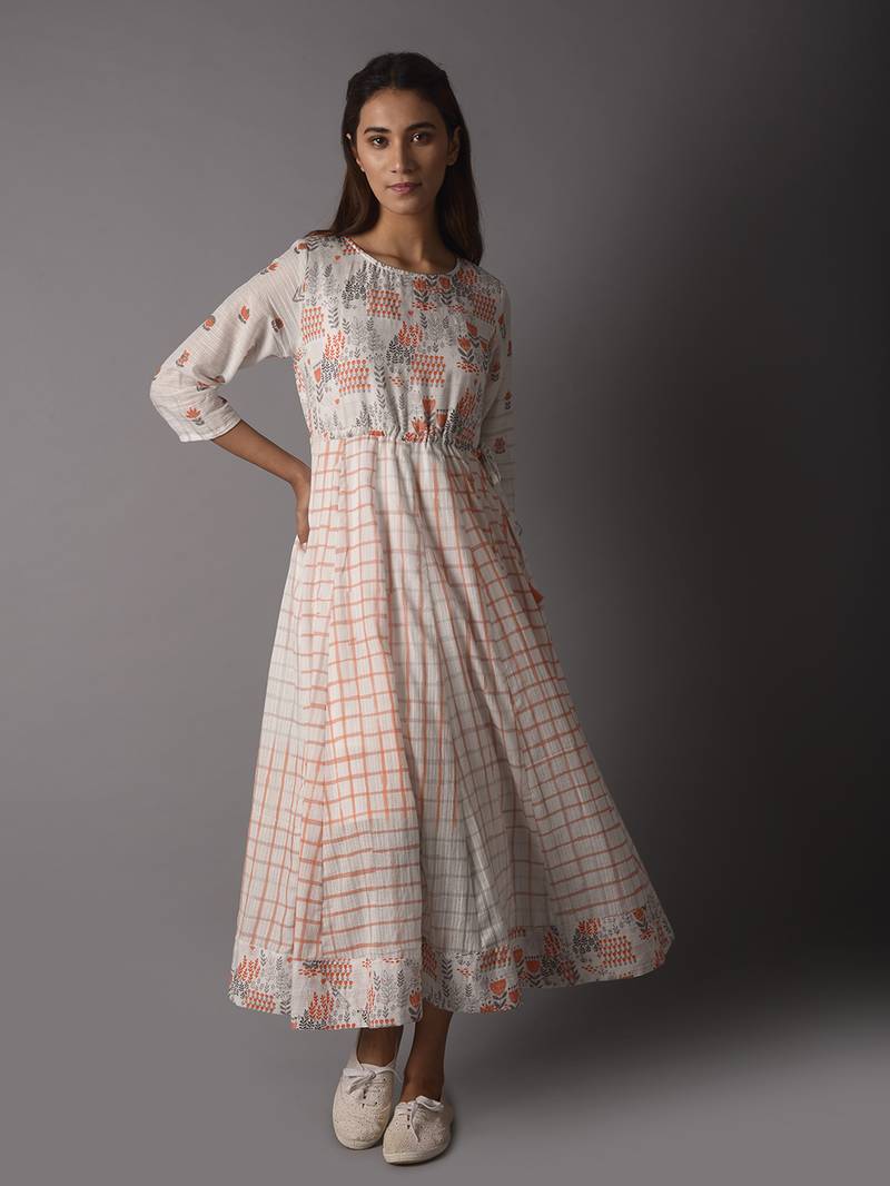 White printed cotton longdresses PINKSKY DESIGNS PVT LTD 3512428