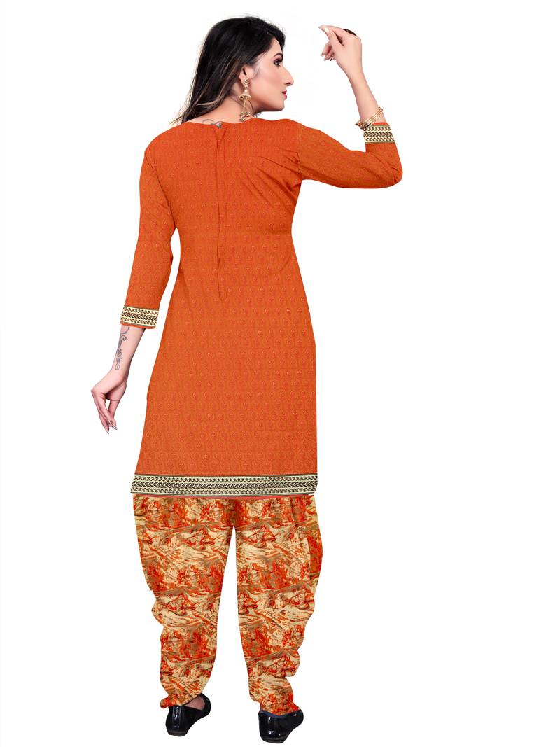 Orange Floral Print Leon Unstitched Salwar Kameez Classiques 3530078
