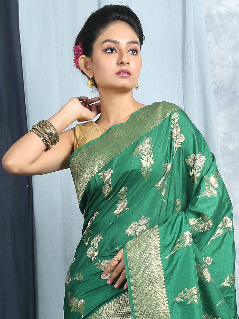 Deep Green Zari Woven Saree With Blouse CHARUPAMA 3595080