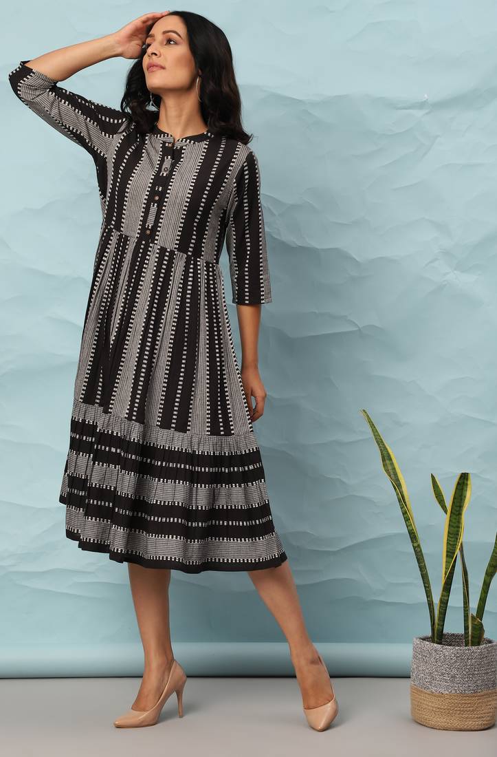 Black woven cotton long dresses Janasya 3596458