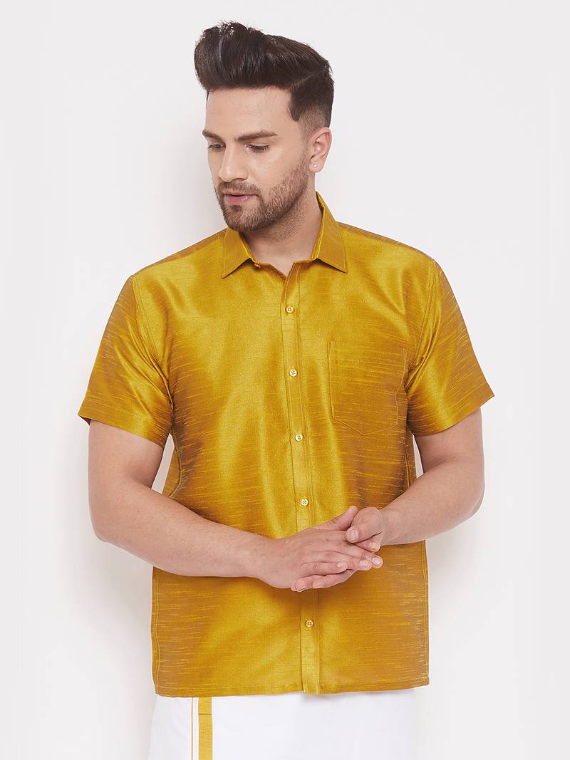 Yellow plain silk blend shirt VASTRAMAY 3680302