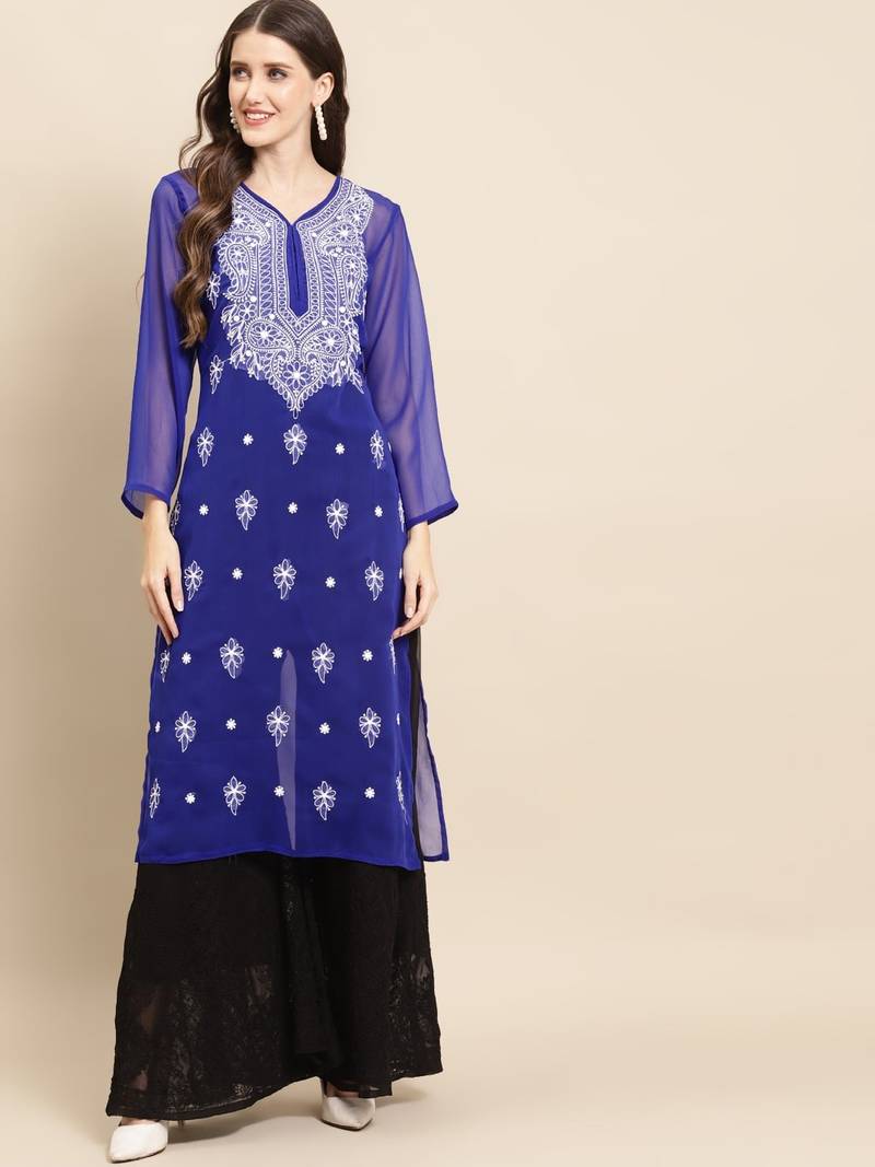 Royalblue embroidered chikankarikurtis Naaz 3701549