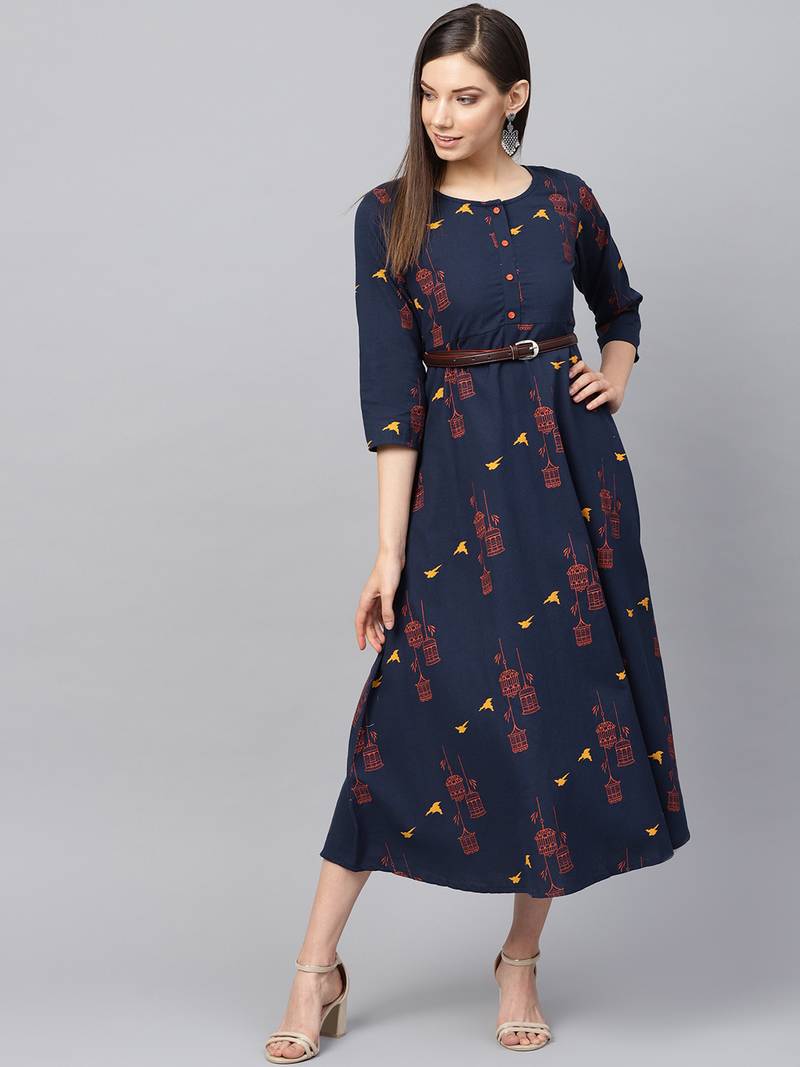 Navyblue printed cotton maxidresses YUFTA 3711463