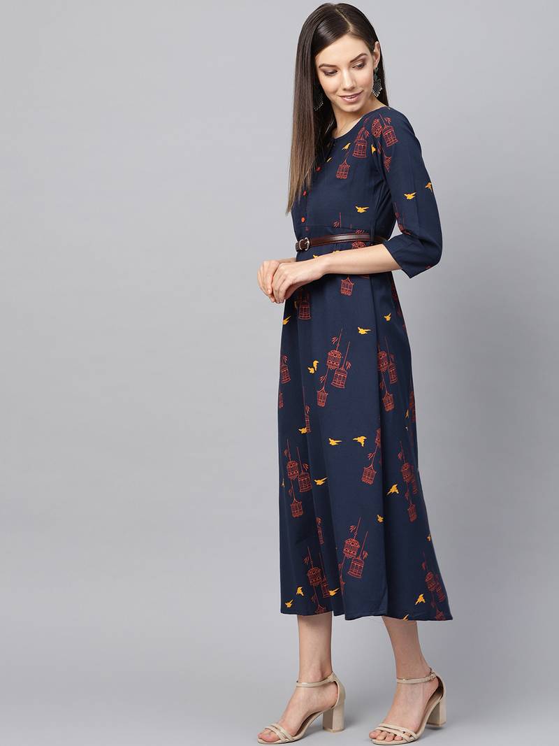 Navyblue printed cotton maxidresses YUFTA 3711463