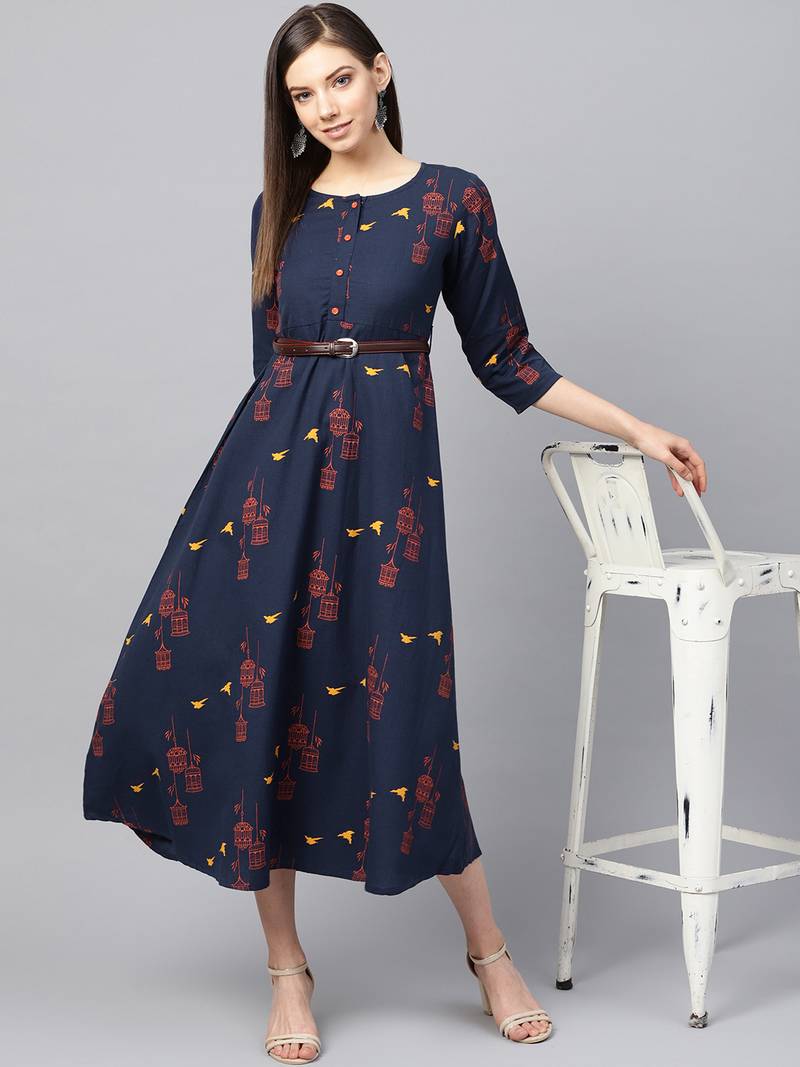Navyblue printed cotton maxidresses YUFTA 3711463