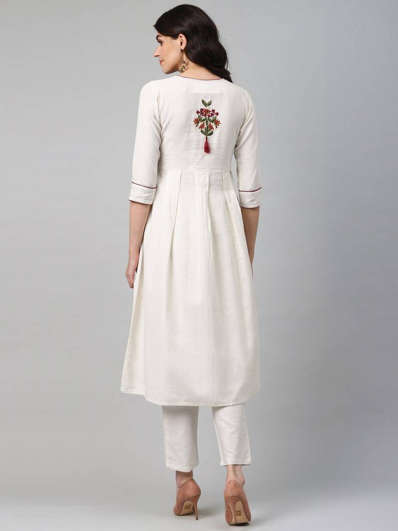 White plain cotton kurtitrouser YUFTA 3718754
