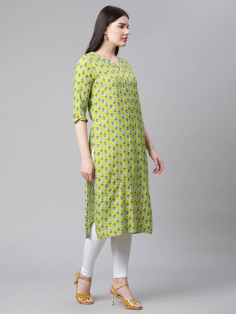 Green printed cotton cottonkurtis Sringam 3737196