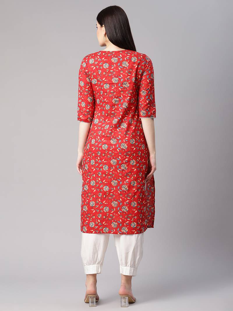 Red printed cotton cottonkurtis Sringam 3737197