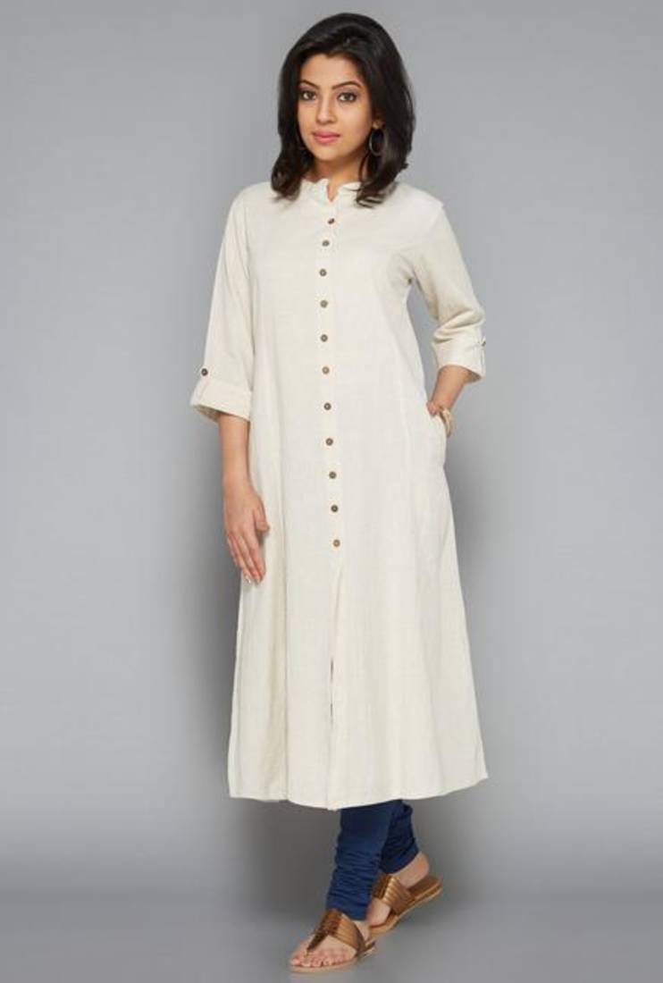 Buy White plain cotton kurtis Online