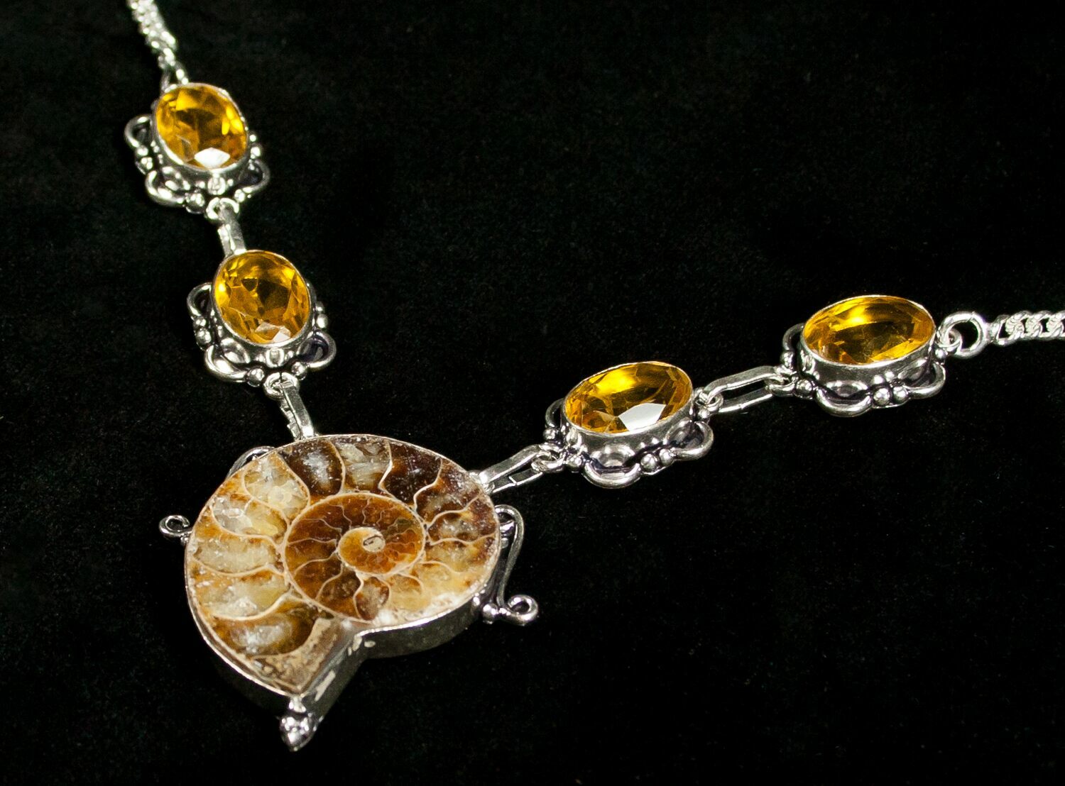 Fossil Ammonite Necklace With Citrine (4509) For Sale