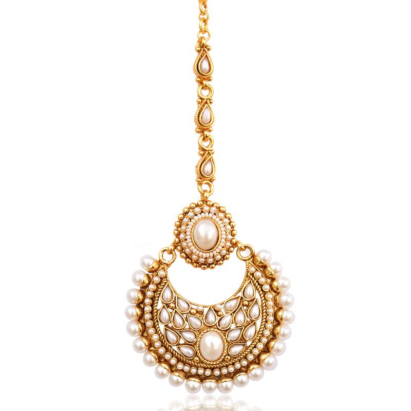 Buy Beautiful kundan pearl polki mang tikka Indian ethnic copper hair