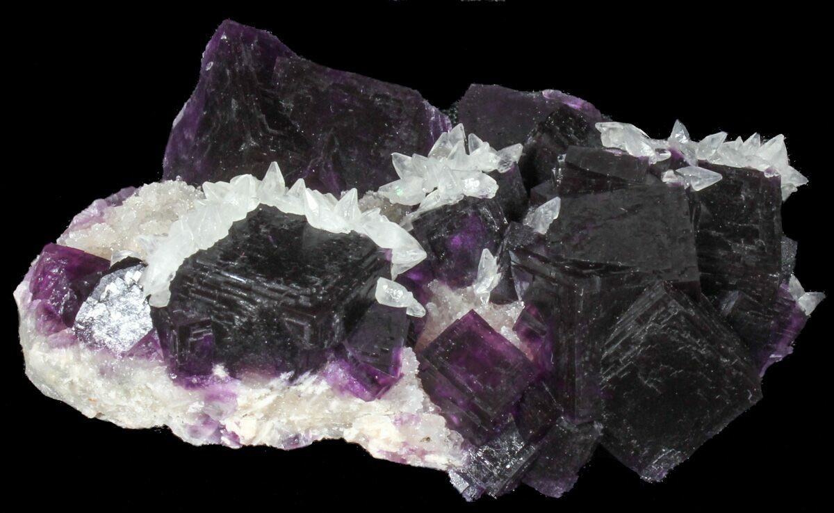 3" Dark Purple Cubic Fluorite on Quartz China For Sale