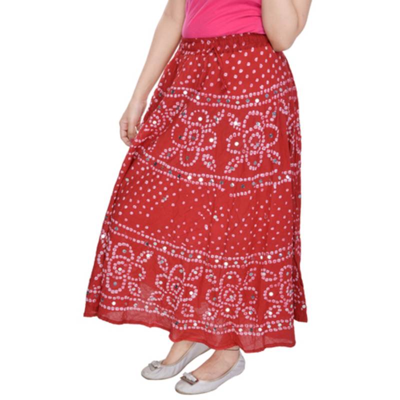 Buy Red bandhej Cotton Long Skirt Online