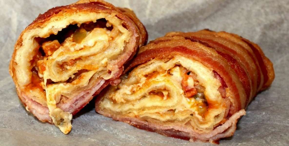 BaconWrapped Pizza Burrito Recipe by Oh, Bite It! Thrillist