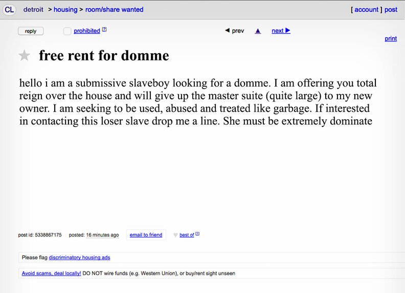 The Creepiest, Weirdest Roommate Ads on Detroit Craigslist Thrillist