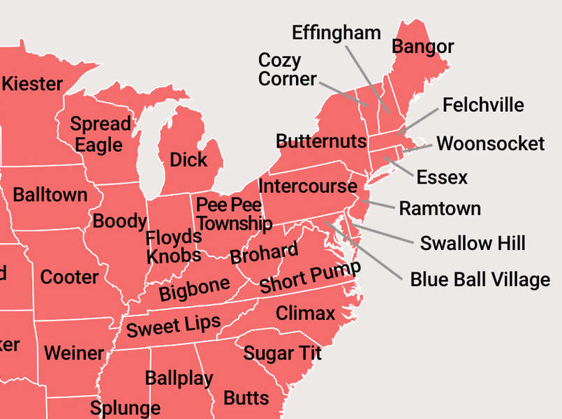 Lewdest Town Names in America Map Thrillist