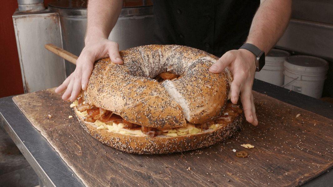 O’Bagel's Jumbo Bacon, Egg, and Cheese Sandwich Bagel Weighs 30 Pounds