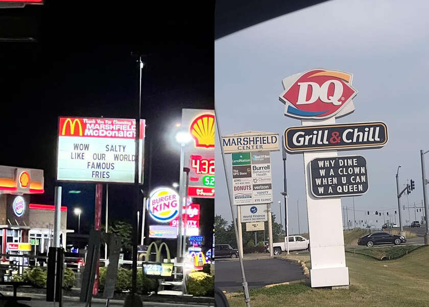 McDonald's Vs. Dairy Queen Signs Used for a Roadside Roast in Missouri