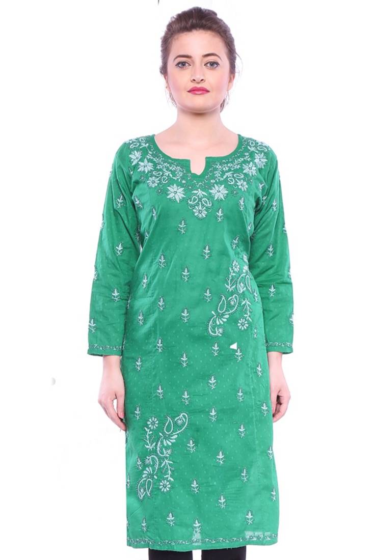Buy Green embroidered cotton kurtasandkurtis Online