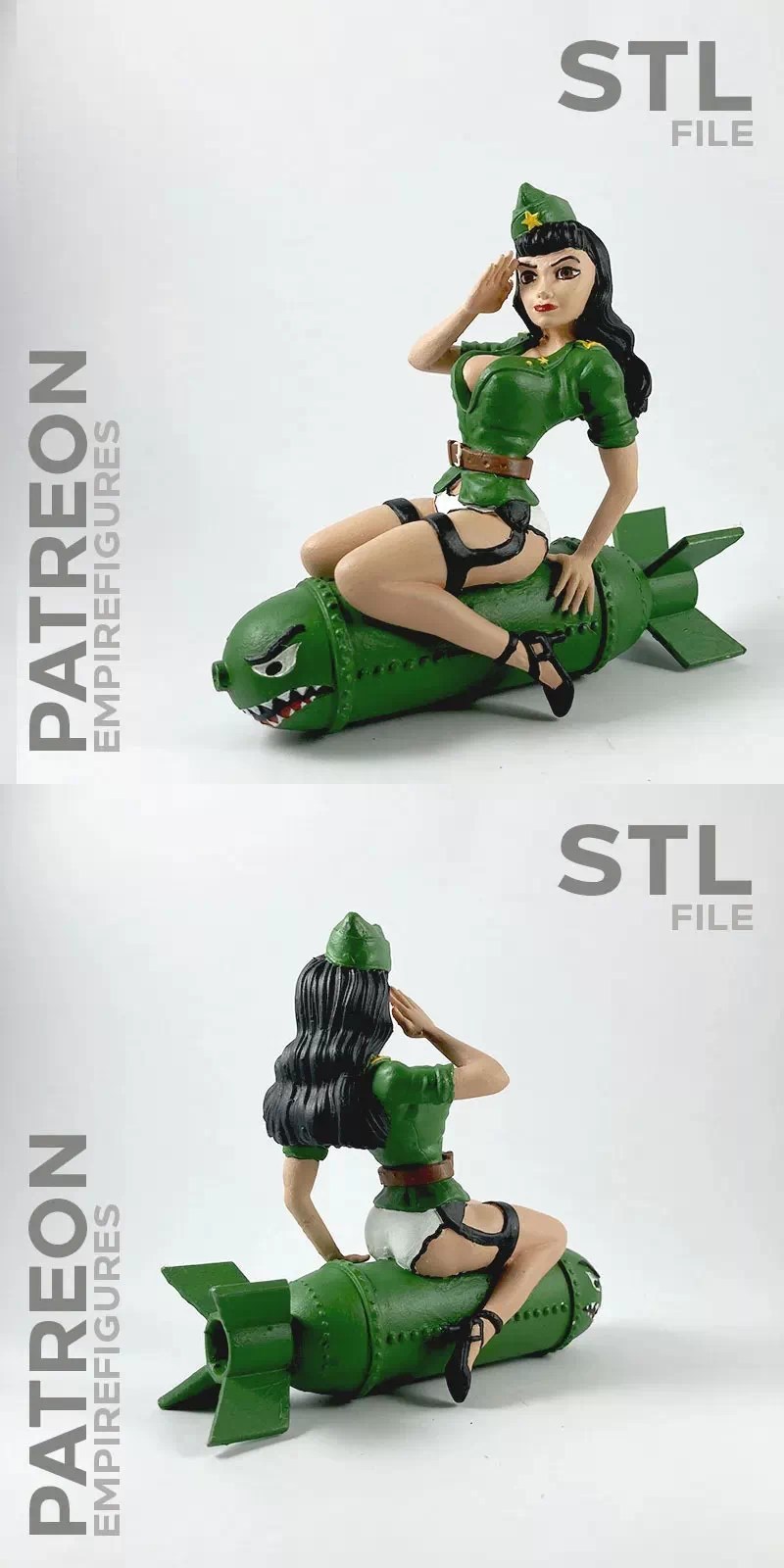 Download Free HighQuality PinUp Bomber Girl 3D Model For Printing