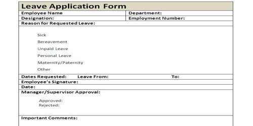 Sample Leave Application format for Diwali Festival