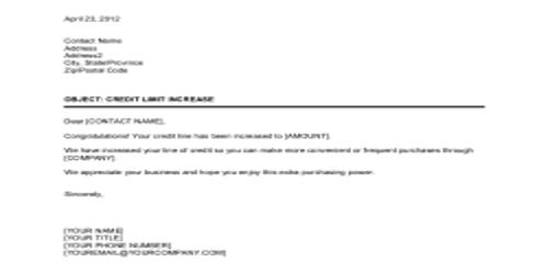 Request Letter for Credit Increase Assignment Point