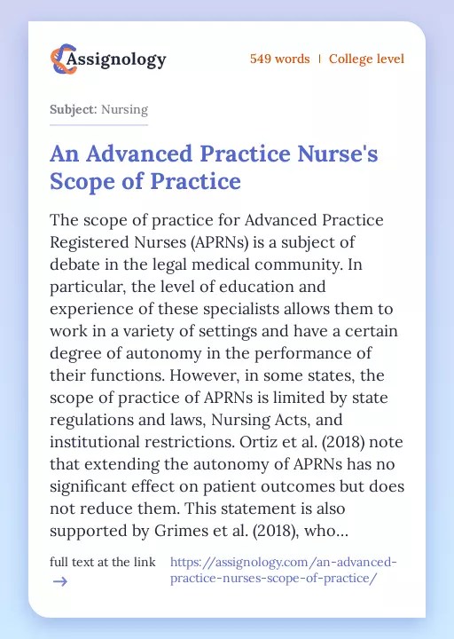 An Advanced Practice Nurse's Scope of Practice Healthcare Essay Example