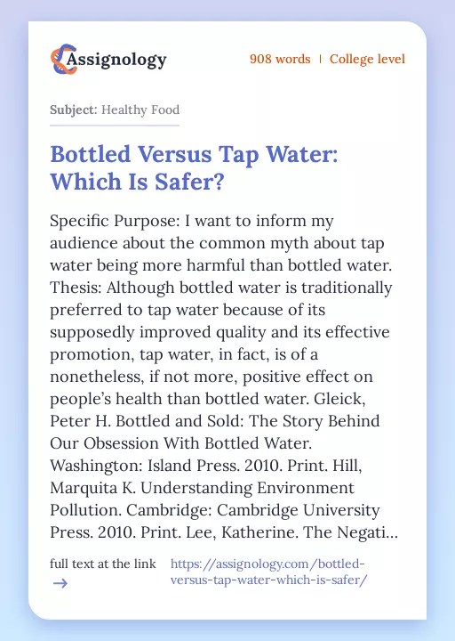 Bottled Versus Tap Water Which Is Safer? Healthcare Essay Example
