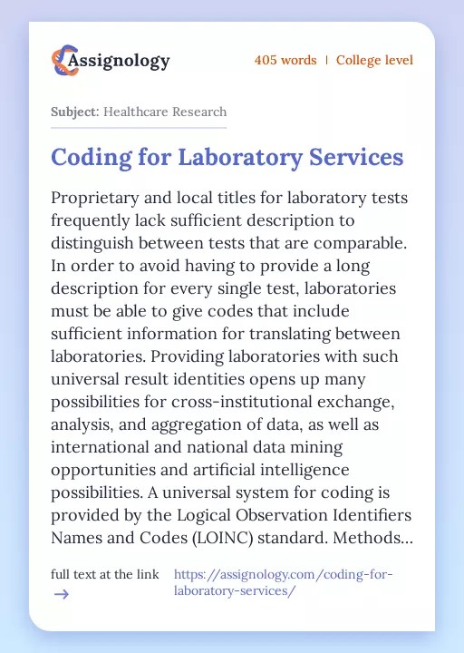 Coding for Laboratory Services Healthcare Essay Example