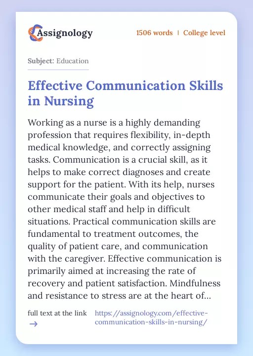 Effective Communication Skills in Nursing Healthcare Essay Example