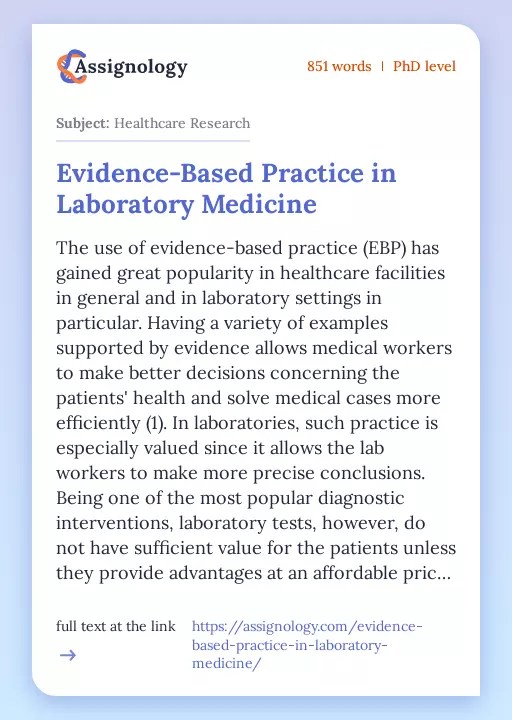 EvidenceBased Practice in Laboratory Medicine Healthcare Essay Example