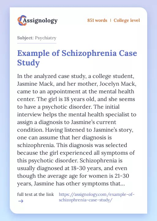 Example of Schizophrenia Case Study Healthcare Essay Example