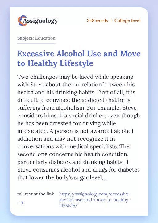 Excessive Alcohol Use and Move to Healthy Lifestyle
