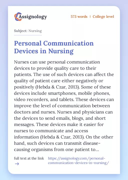 Personal Communication Devices in Nursing Healthcare Essay Example