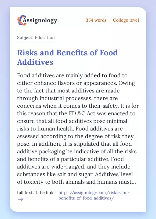Risks and Benefits of Food Additives