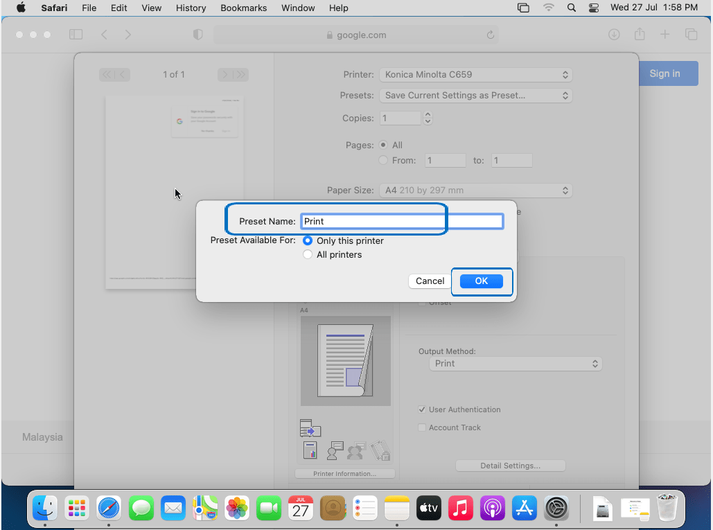 How to Key in User Authentication/Account Track on Printer Driver for